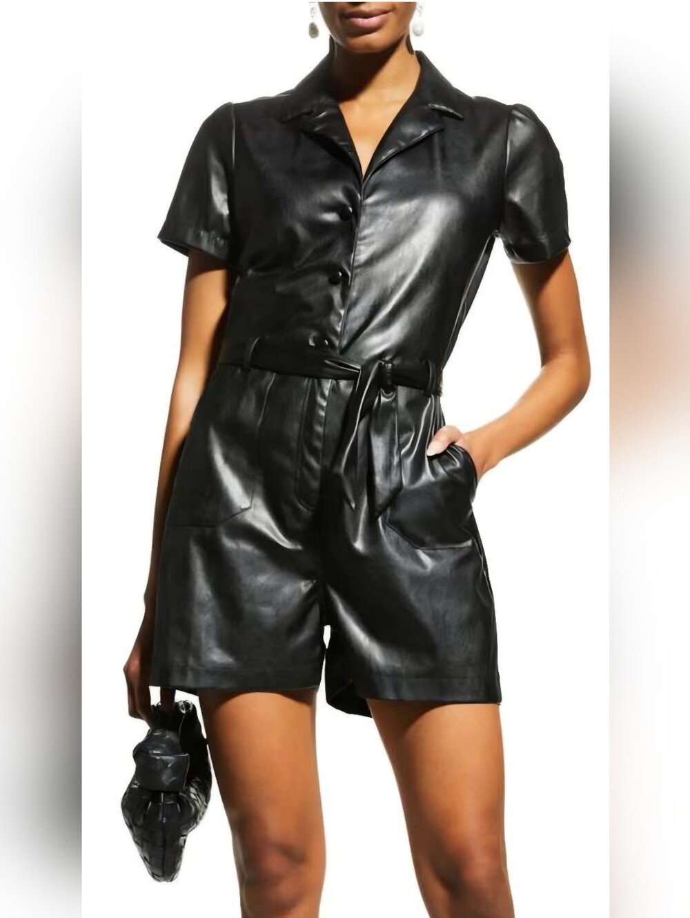 Gorgeous PAIGE Sorenne Faux Leather SOFT Black Romper M - Picture 4 of 14